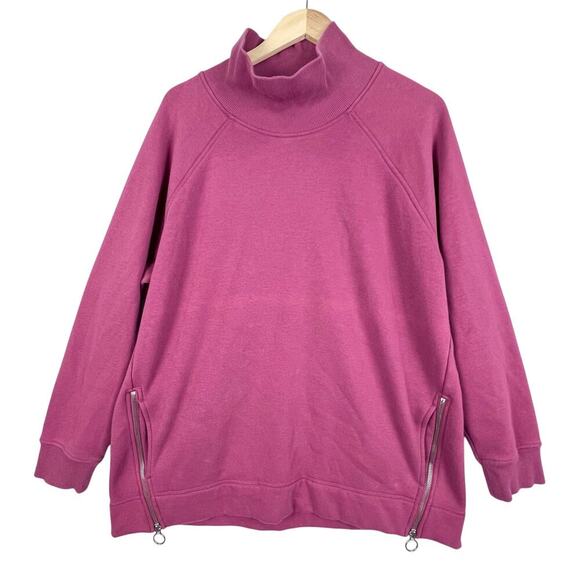 EUC Athleta Cozy Karma Side Zip Funnel Neck Sweatshirt Victorian Berry $108 XL - Picture 1 of 11
